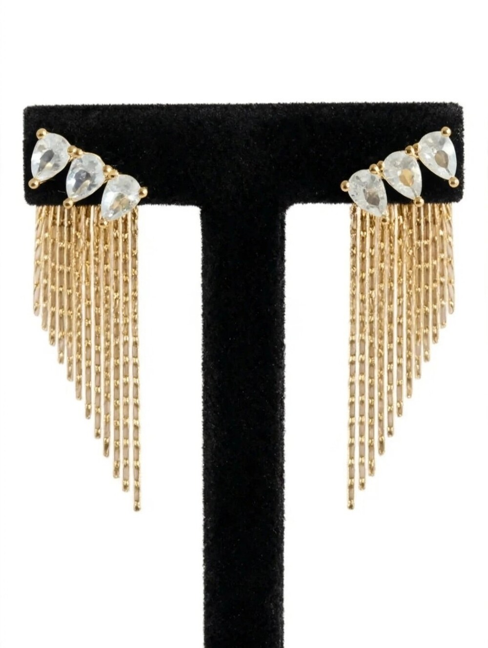 2/$10    BGold Plated Fringe Drop Earrings with Teardrop Crystals